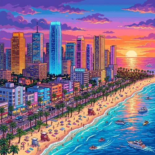 Vibrant Miami Pixel Art Cityscape