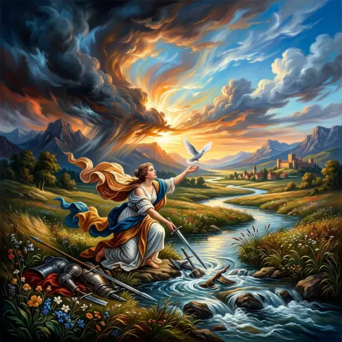 Cessation of Violence: Tranquil River Flowing Across Quiet Meadow