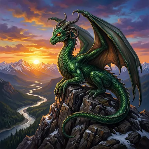 Majestic Emerald Dragon on Mountain Peak