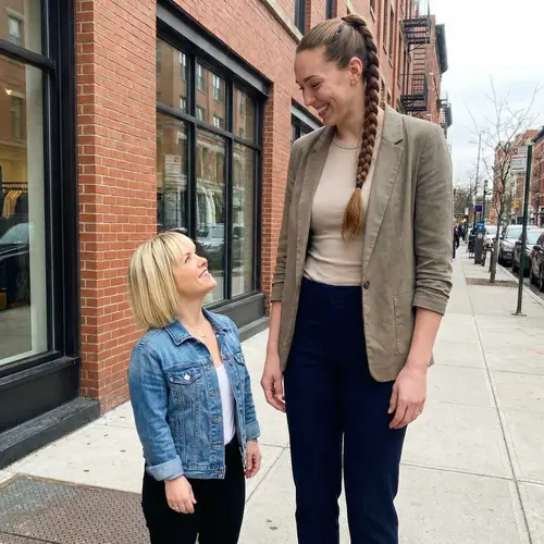 Stature Contrast: 4'3 Blonde Next to 7'2 Giant