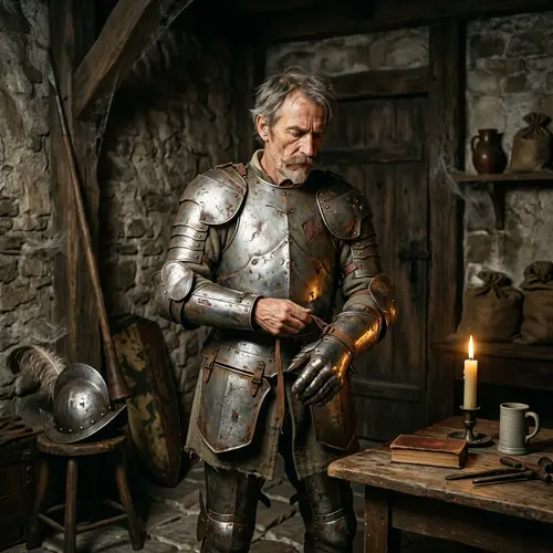 Don Quixote Adjusting Rustic Silver Armor