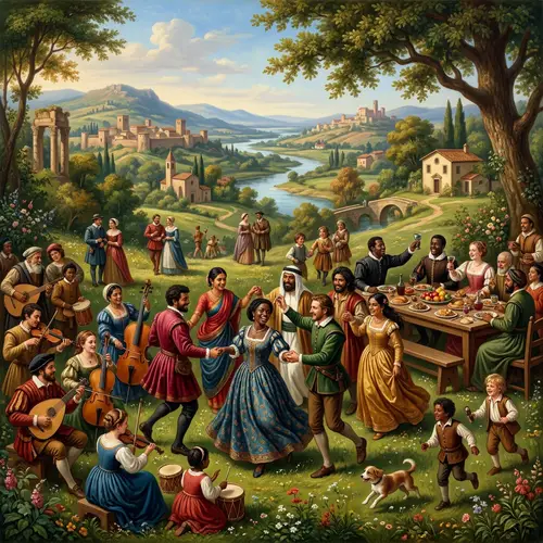 Renaissance Painting of Happiness in Ancient Style