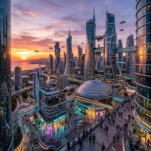 Futuristic Sunset Cityscape | Urban Skylines & Neon Lights