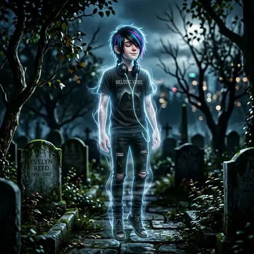 Ethereal Emo Boy Music Enthusiast | Teenage Spectral Figure