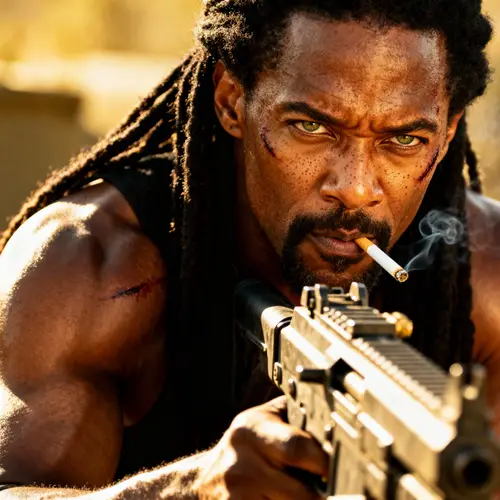 Intimidating Black Man with Dreadlocks and Muscles