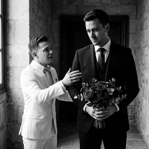 Dramatic Black and White Wedding Photo with Chiaroscuro Lighting