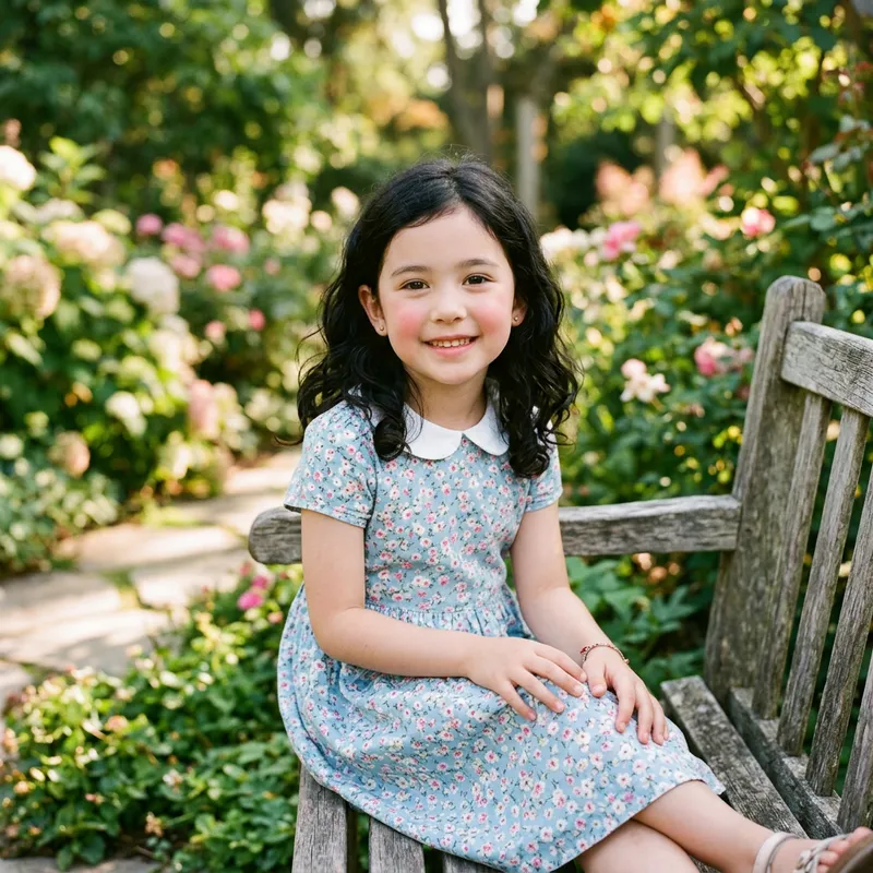 Adorable Young Girl with Medium Black Wavy Hair