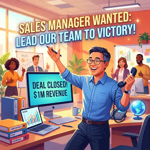 Joyful Asian Sales Manager | Sales Job Vacancy Illustration