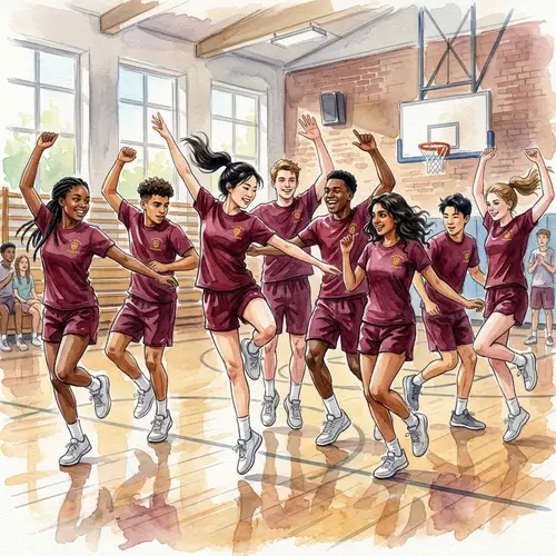 Diverse Group of Classmates Performing Dance | Maroon PE Uniform