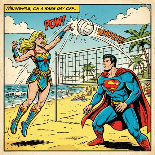 Mythical Heroes Play Volleyball: Vintage Comic Style Fun
