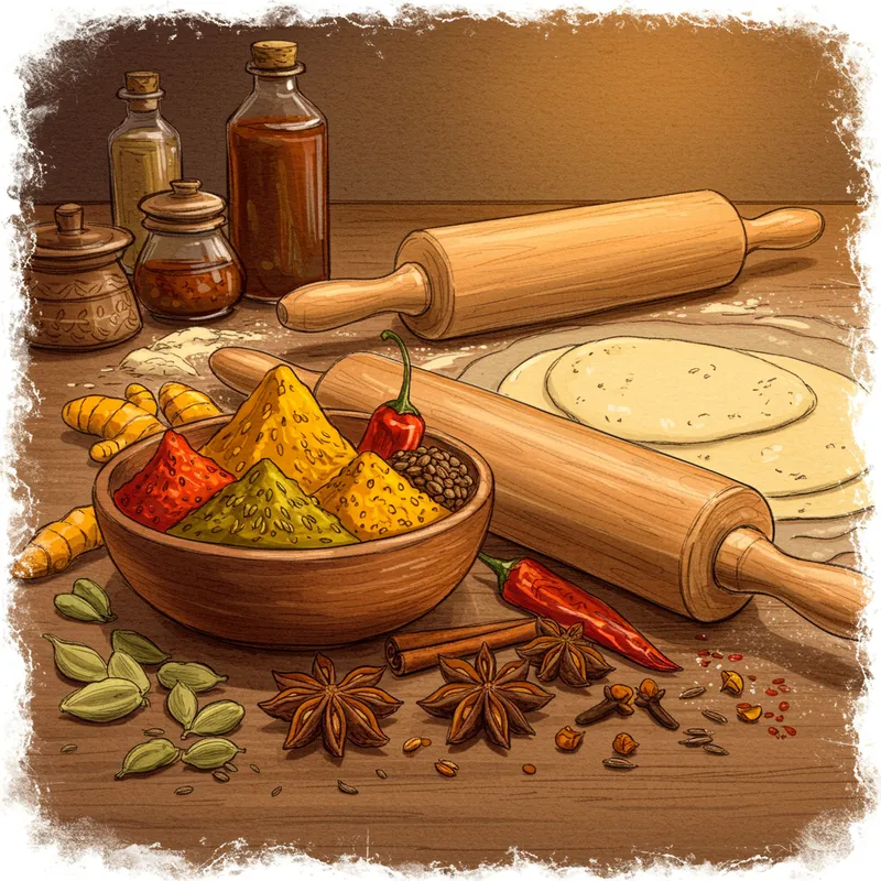 Artistic Indian Spices Sketch for Your Kitchen