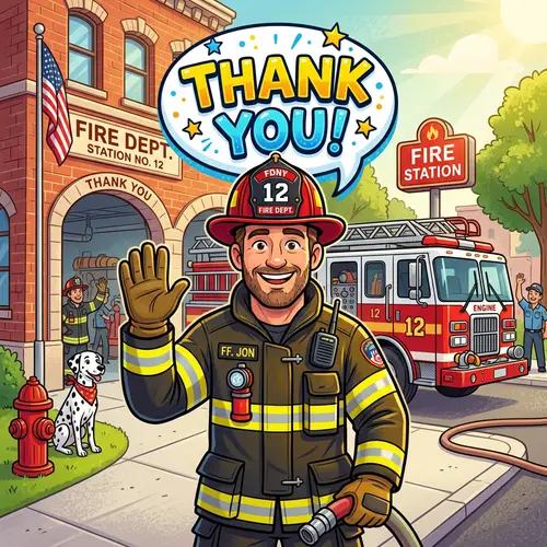Cartoon Firefighter Saying Thank You
