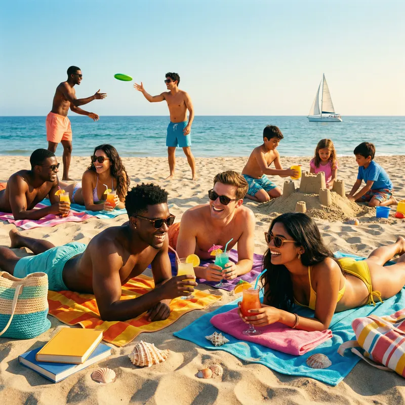 Cheerful Students Sunbathing by the Sea on a Sunny Day