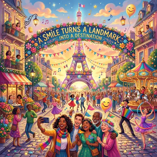 A Smile Brings Landmarks to Life: Joyful City Scenes