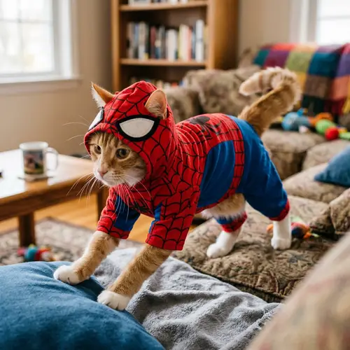 Superhero Cat Costume with Cobweb Design | Playful Pet Dress Up