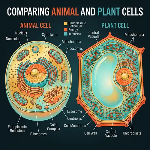 Vivid Plant and Animal Cells: Intricate Detail in Colorful Palette