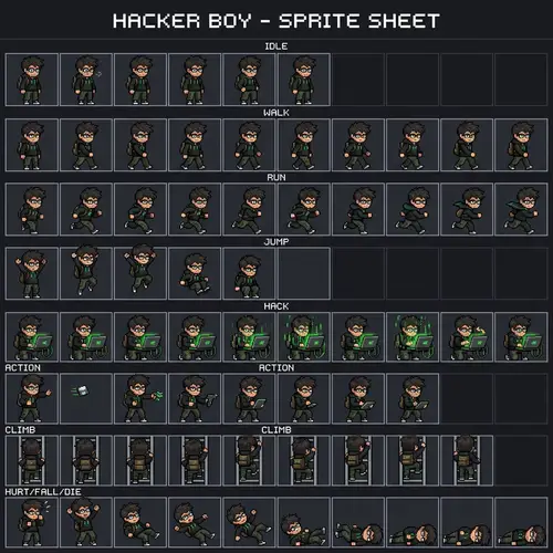 Hacker Boy Pixel Art Game Sprite Sheet