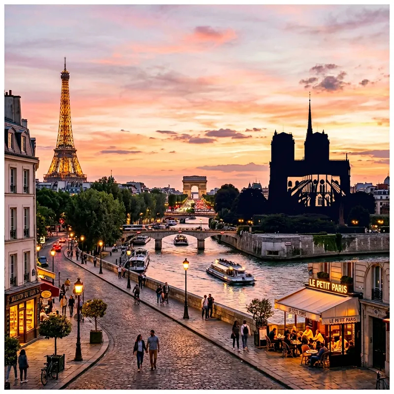 Paris PNG: Iconic Landmarks in a Romantic Sunset