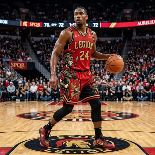 Roman Warrior Basketball Uniform in Red, Black, and Gold