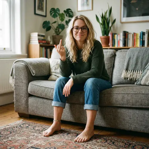 Sexy Blonde Woman with Glasses and Bare Feet