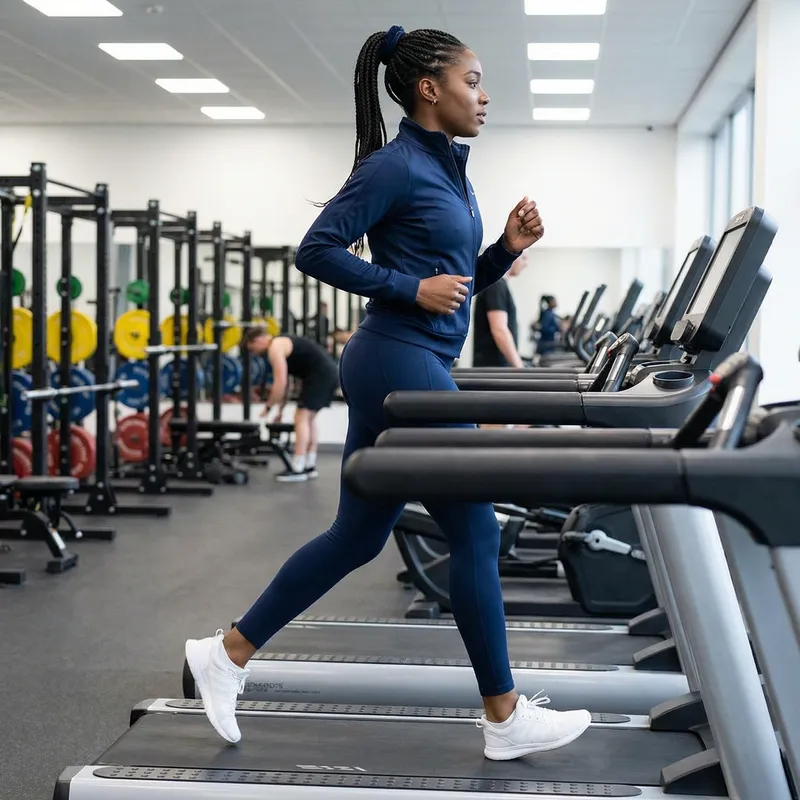 Black Woman in Blue Jogging Outfit at the Gym
