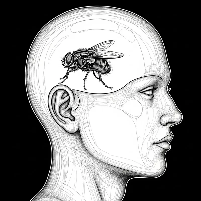 Transparent Head with a Buzzing Fly Inside