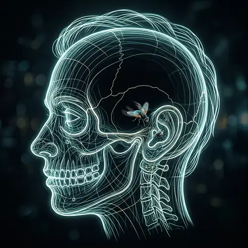 Transparent Head with a Buzzing Fly Inside