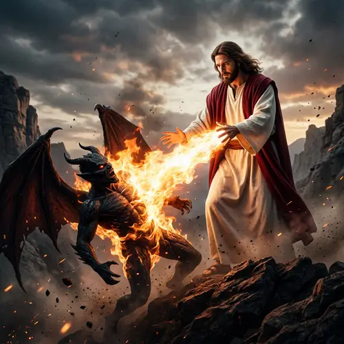 Jesus Christ Defeats the Devil with Fire