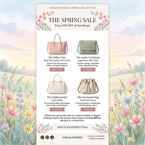 Spring Sale Newsletter Template for Stylish Handbags