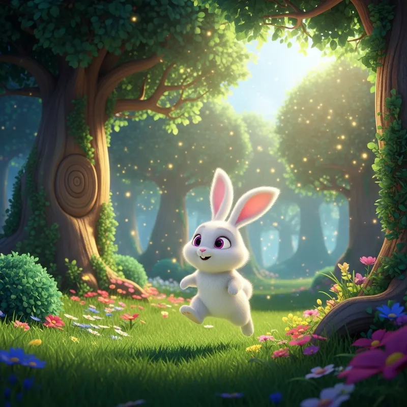 Cute White Bunny in a Magical Forest
