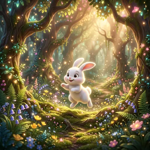 Cute White Bunny in a Magical Forest
