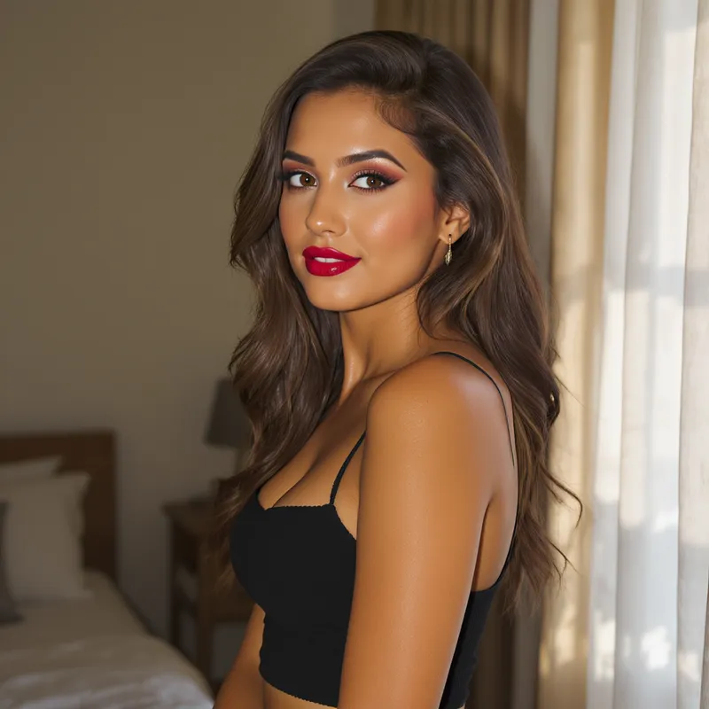 Young Woman in Elegant Black Lingerie