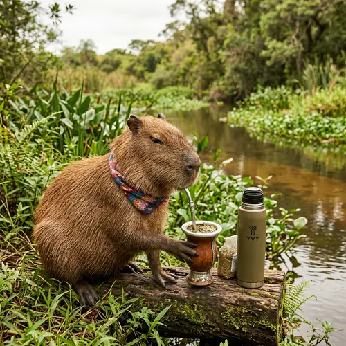 Adorable Female Capybara Enjoying Mate Drink