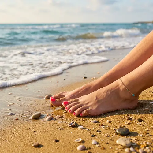 Tranquil Beach Scene with Colorful Nails - Serene Coastal Beauty