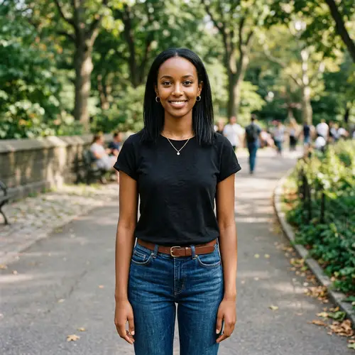 Realistic Image of Slender Girl with Black Hair and Brown Eyes