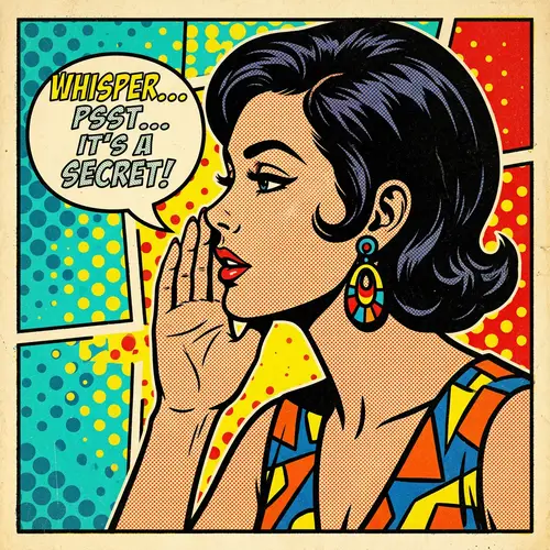 Retro Pop Art Woman Whispering | Vibrant Aesthetic