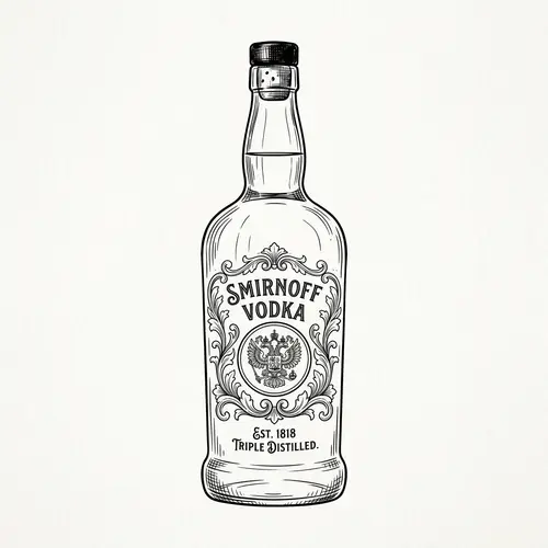 Vintage Style Vodka Bottle Line Drawing Sketch