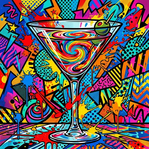 Vibrant Martini Glass Pop Art - Colorful Cocktails