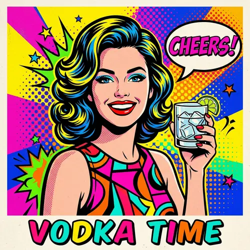 Vibrant Pop Art Woman Holding Vodka Glass
