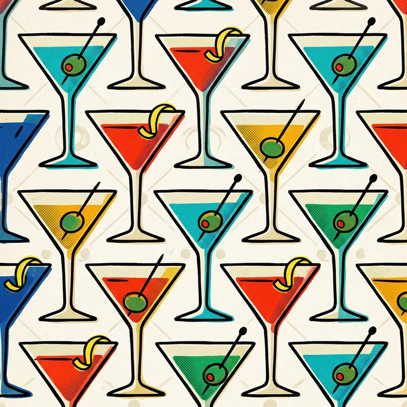 Martini Glass Pop Art Pattern - Bold & Vibrant Design