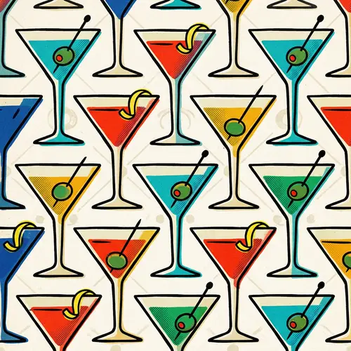 Martini Glass Pop Art Pattern - Bold & Vibrant Design
