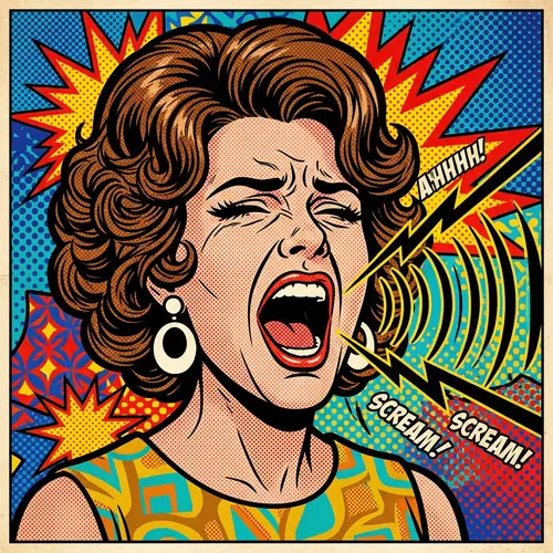 Retro Pop Art: Vibrant Woman Screaming Art Piece