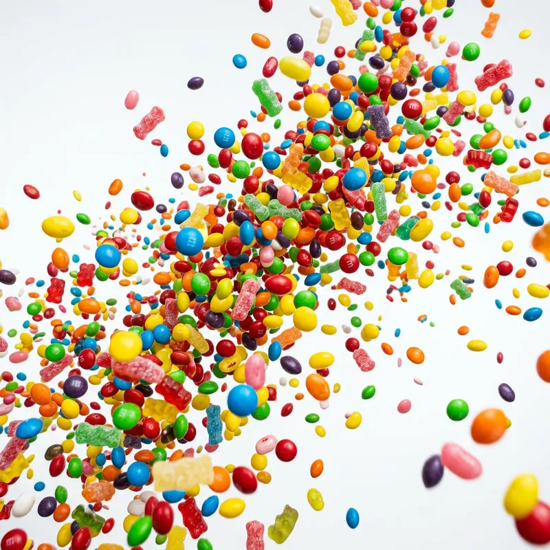 Vibrant Flying Candies in Ultra Realism