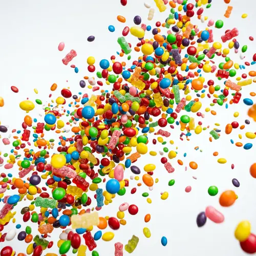 Vibrant Flying Candies in Ultra Realism