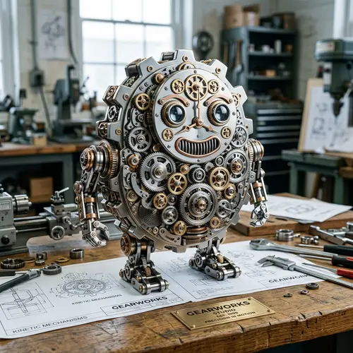 Detailed Mechanical Gear Mascot for Engineering Studio