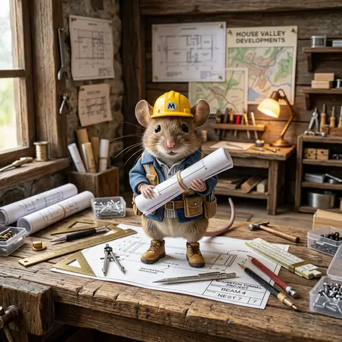Smart Engineer Mouse: Anthromorphic Rodent in Hard Hat