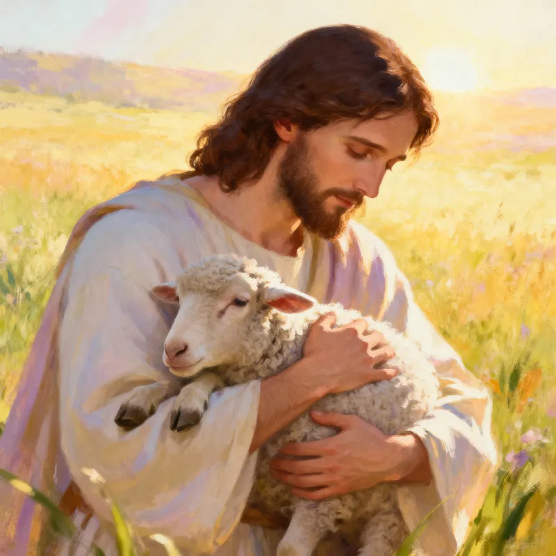 Jesus the Good Shepherd in a Sunny Meadow Jesus the Good Shepherd in a Sunny Meadow