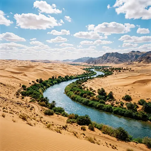 Shimmering River in Vast Desert Landscape - A Symbol of Hope