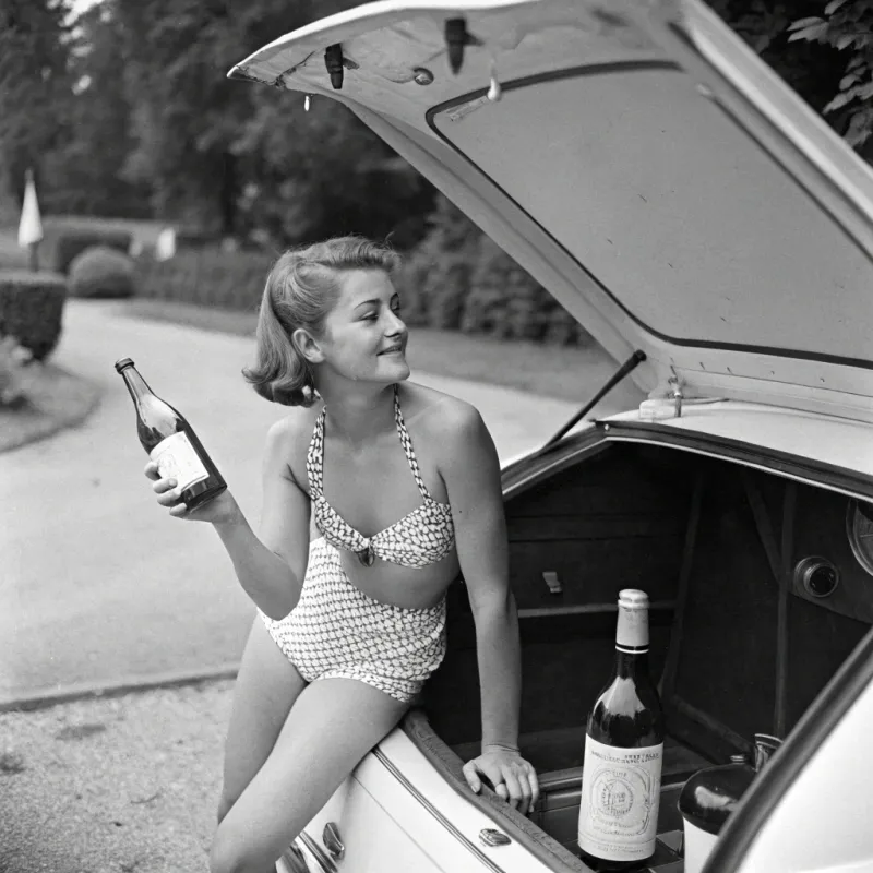 Girl in Bathing Suit Enjoying Wine in Gelendvagen