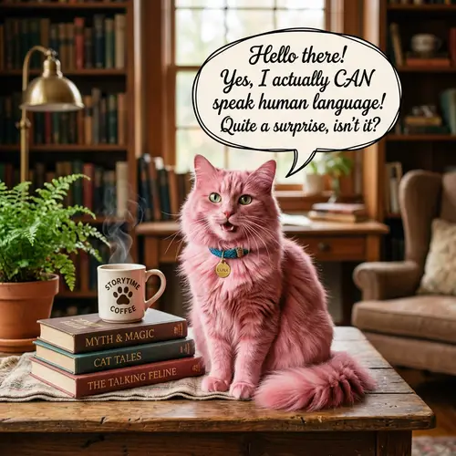 Pink-Furred Talking Cat - Knowledgeable & Unique Pet